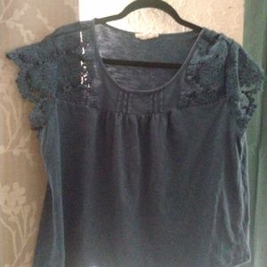 Light blue peasant shirt with lace